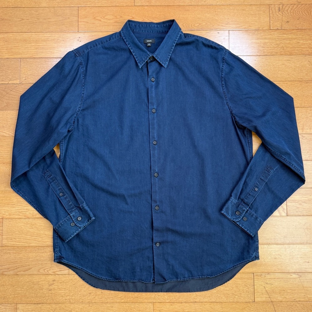 Vince‎ Mens XL Dark Wash Denim Button Down Shirt Chambray